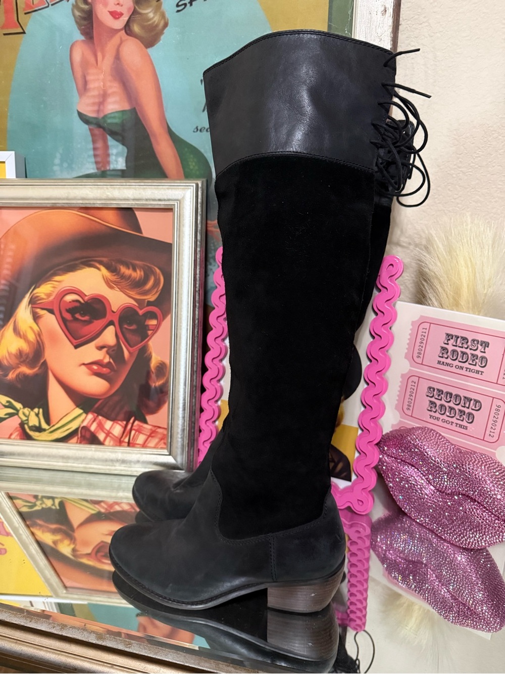 Lucky Brand Komah Black Suede & Leather Over-the-Knee Boots